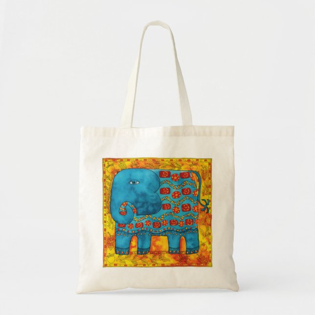 Tote Bag Illustration aquarelle d'éléphant à motifs (Devant)