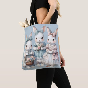 Tote Bag Illustration aquarelle des sœurs lapines Cottage