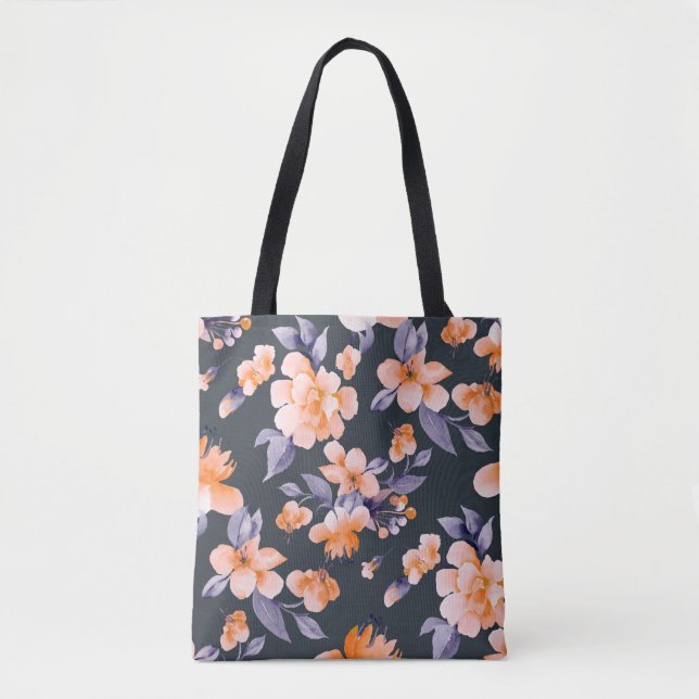 Tote Bag Illustration arrière - plan sans couture de fleurs (Devant)