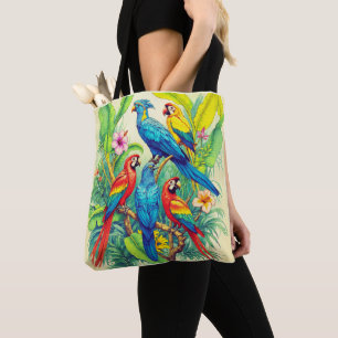 Tote Bag Illustration botanique d'oiseaux tropicaux