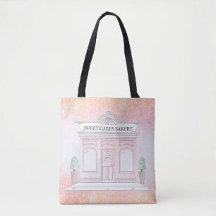 Tote Bag Illustration Boulangerie Café Magasin Pink