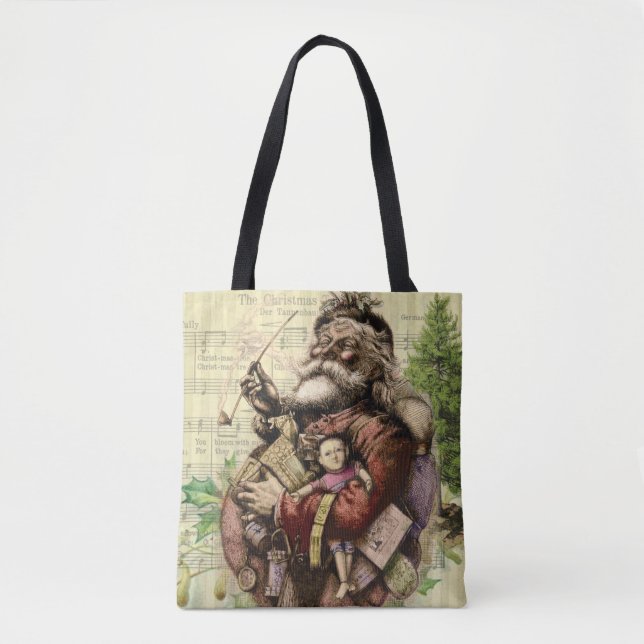 Tote Bag Illustration classique de l'arbre du Père Noël joy (Devant)