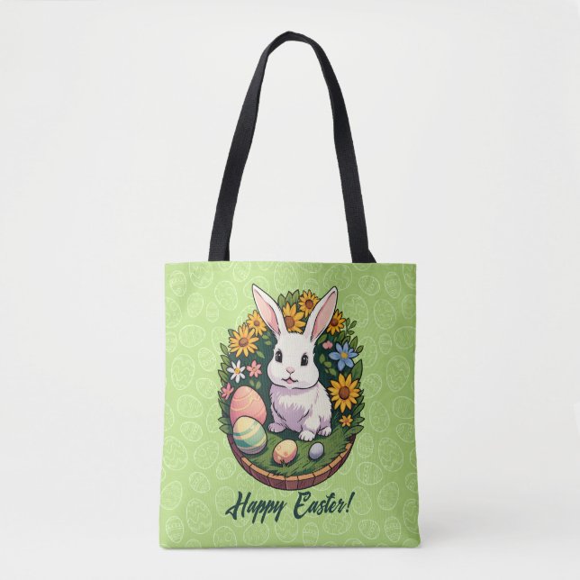Tote Bag Illustration classique du lapin de Pâques. Joyeux  (Devant)