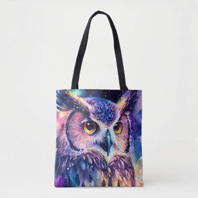 Tote Bag Illustration colorée de hibou (Devant)