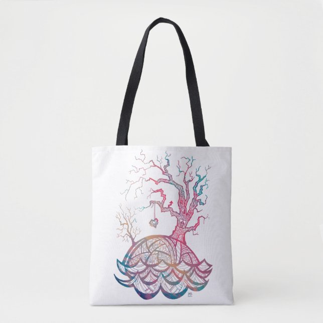 Tote Bag Illustration complexe d'arbre de coeur de belle (Devant)