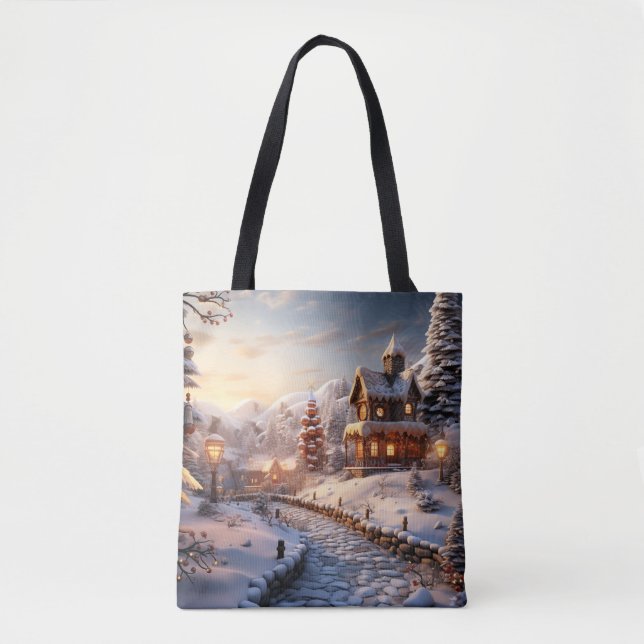 Tote Bag Illustration Cosy Village à Noël (Devant)