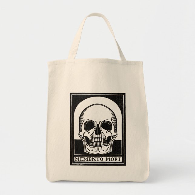 Tote Bag Illustration crâne vintage noir blanc (Devant)