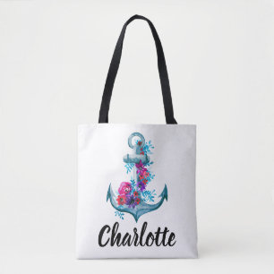 Tote Bag Illustration d'ancre florale à l'aquarelle élégant