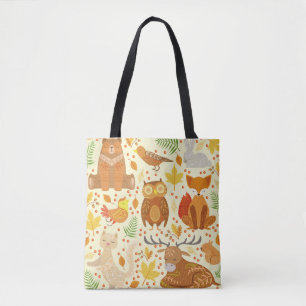 Tote Bag Illustration d'animaux de forêt ornementaux.