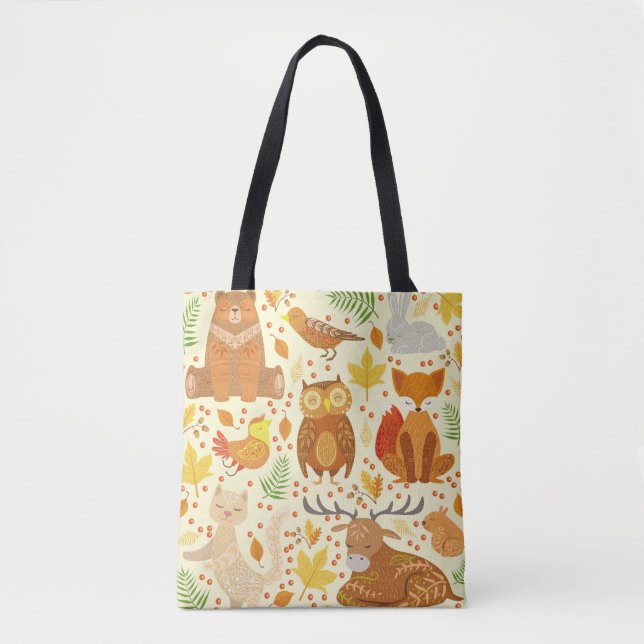 Tote Bag Illustration d'animaux de forêt ornementaux. (Devant)