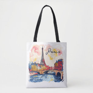 Tote Bag Illustration d'aquarelle Paris Tour Eiffel