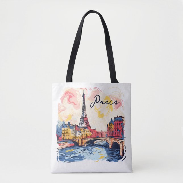 Tote Bag Illustration d'aquarelle Paris Tour Eiffel (Devant)