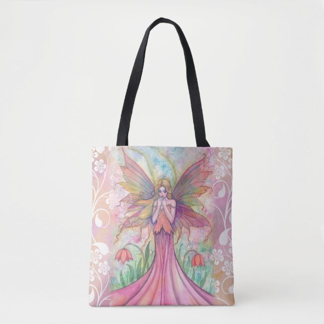 Tote Bag Illustration d'art fantastique de la fée rose de f (Devant)