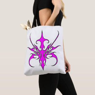 Tote Bag Illustration d'art linéaire tribal rose et noir fé