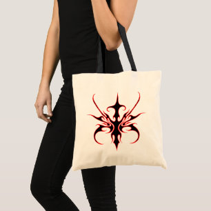 Tote Bag Illustration d'art tribal noir et rouge intense à