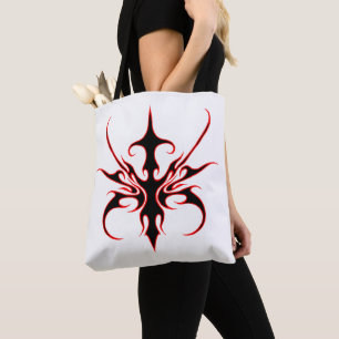 Tote Bag Illustration d'art tribal noir et rouge intense à