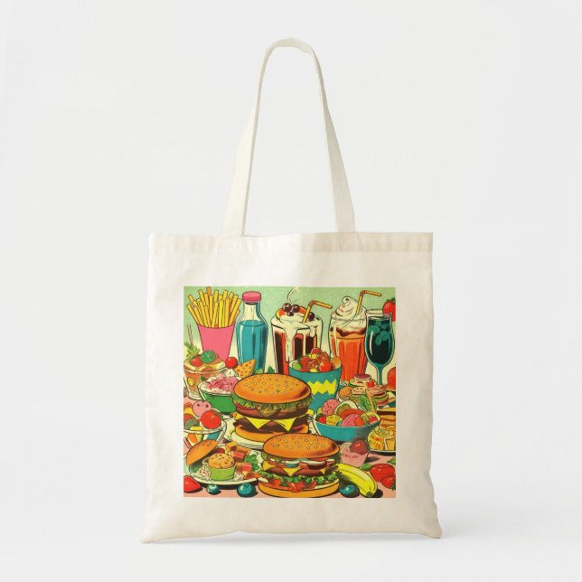 Tote Bag Illustration de bande dessinée alimentaire rétro (Devant)
