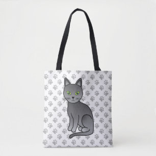 Tote Bag Illustration de chat de dessin animé mignon bleu r