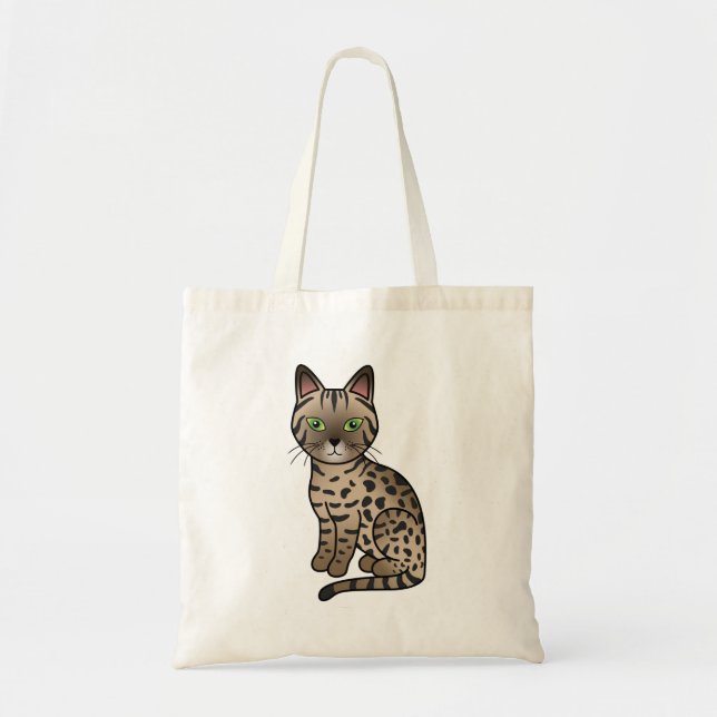 Tote Bag Illustration de chat de dessin animé mignon Bronze (Devant)