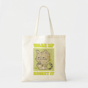 Tote Bag Illustration de chat grincheux vintage Réveillez-v