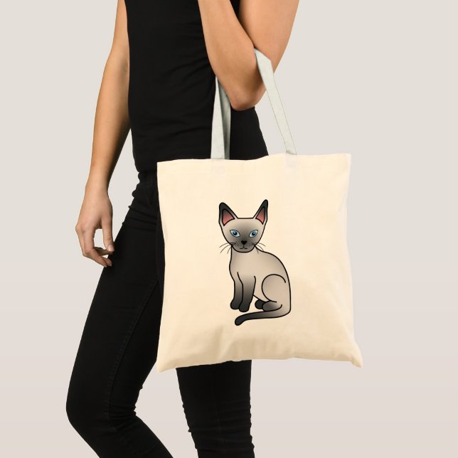 Tote Bag Illustration de chat siamois à point bleu de style (Devant (produit))