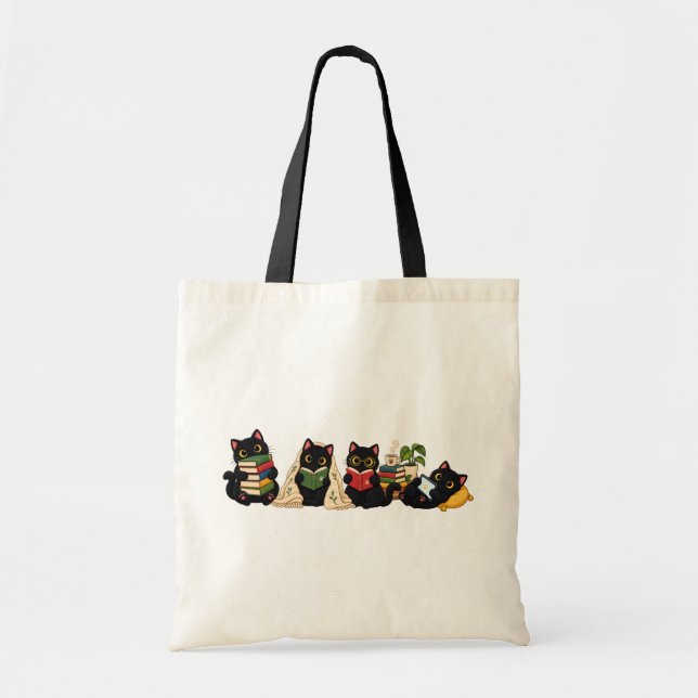 Tote Bag Illustration de chats noirs mignons et confortable (Devant)