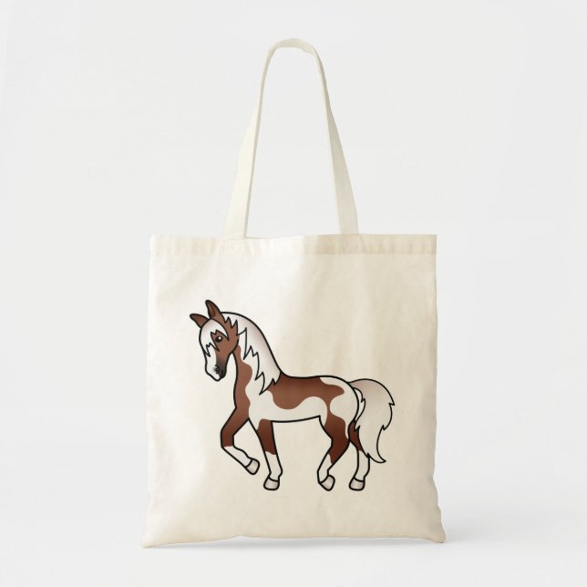 Tote Bag Illustration de cheval de trait brun pinto en dess (Devant)
