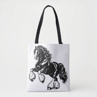 Tote Bag Illustration de cheval de trait Shire noir et blan