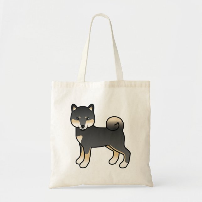 Tote Bag Illustration de chien de dessin animé noir et tan  (Devant)