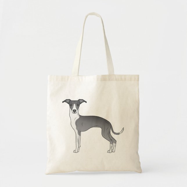 Tote Bag Illustration de chien gris italien bleu et blanc (Devant)