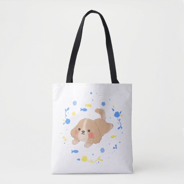 Tote Bag Illustration de chiot joyeux (Devant)