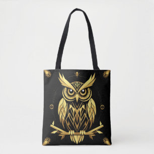 Tote Bag Illustration de chouette géométrique dorée