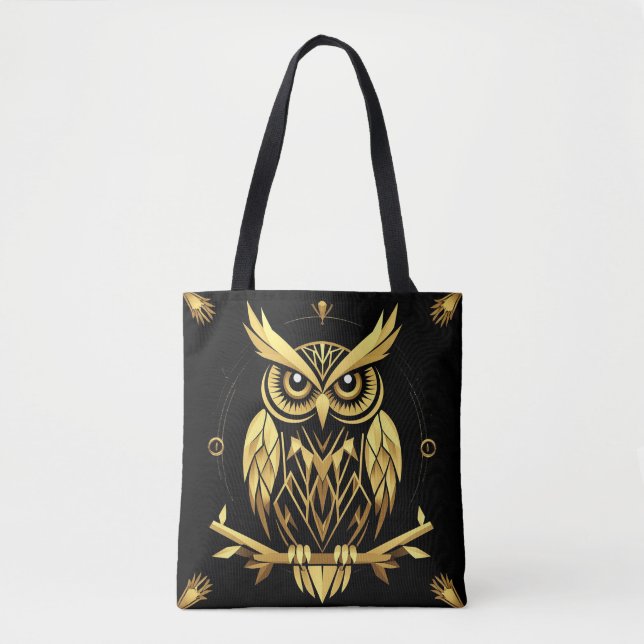 Tote Bag Illustration de chouette géométrique dorée (Devant)