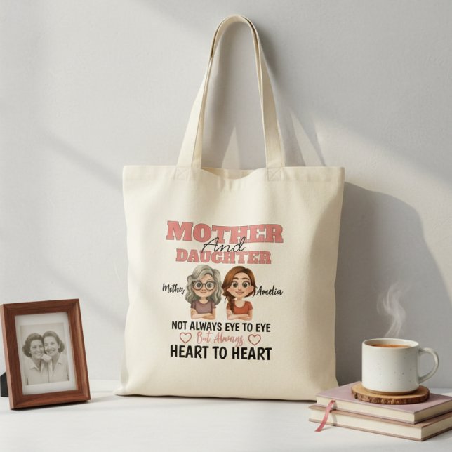 Tote Bag Illustration de cœur à cœur entre mère et fille (Créateur téléchargé)
