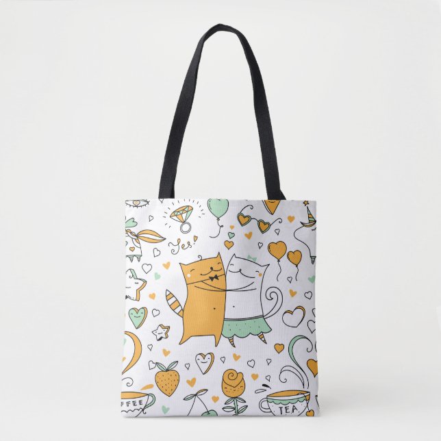 Tote Bag Illustration de couple de chats. dessin animé kitt (Devant)