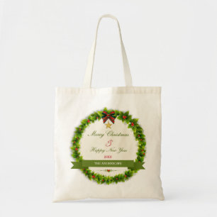 Tote Bag Illustration de couronne de Noël traditionnelle