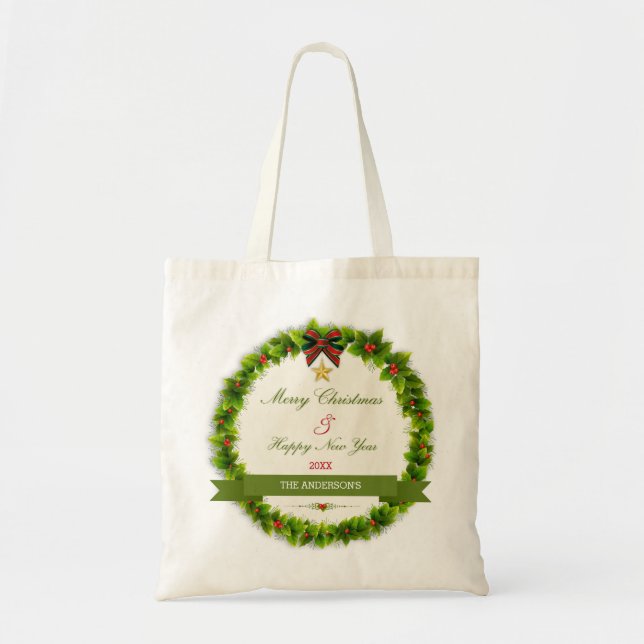 Tote Bag Illustration de couronne de Noël traditionnelle (Devant)