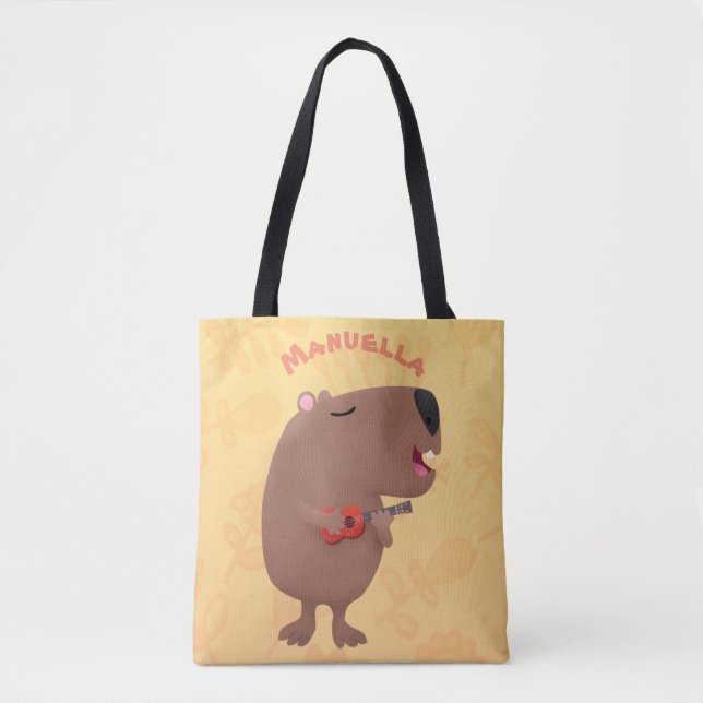 Tote Bag Illustration de dessin animé de capybara ukulele (Devant)