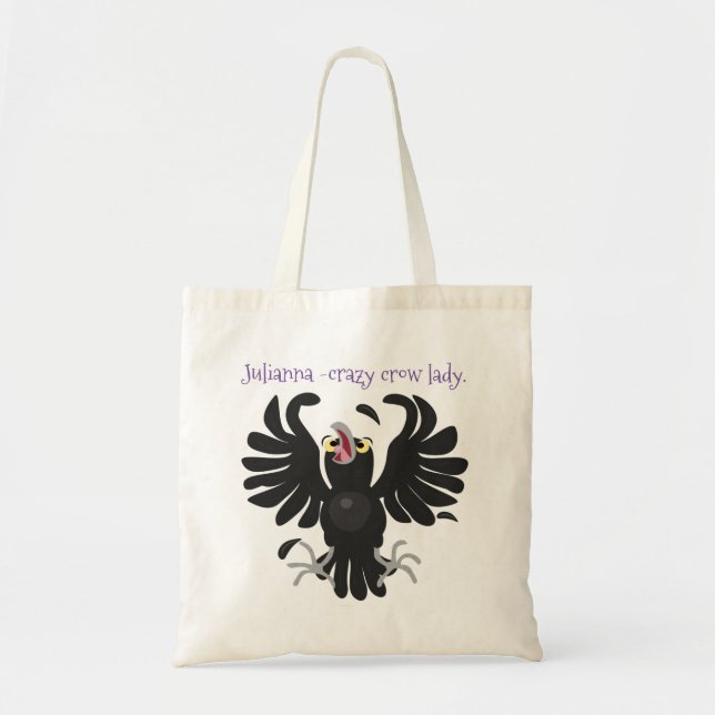 Tote Bag Illustration de dessin animé drôle de corbeau fou (Devant)