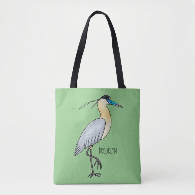 Tote Bag Illustration de dessin d'oiseau de héron plafonné (Devant)