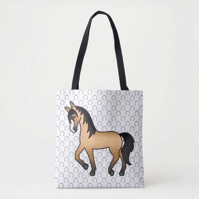 Tote Bag Illustration de dessin mignon Cheval en peau de bo (Devant)