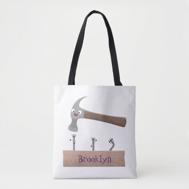 Tote Bag Illustration de dessin mignon, marteau et ongles (Devant)