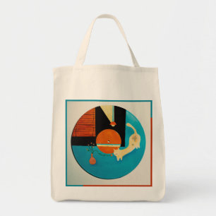 Tote Bag Illustration de disque rétro de chat qui s'étire
