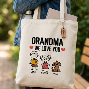 Tote Bag Illustration de famille « Mamie, nous t'aimons, le