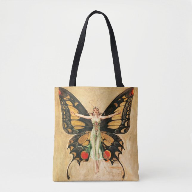 Tote Bag Illustration de femme volant papillon flapper (Devant)