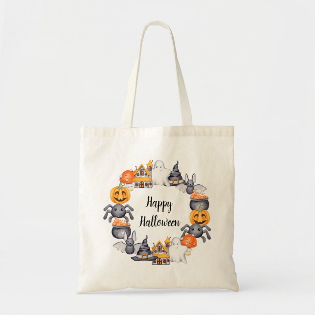 Tote Bag Illustration de fête d'Halloween joyeuse et mignon (Devant)