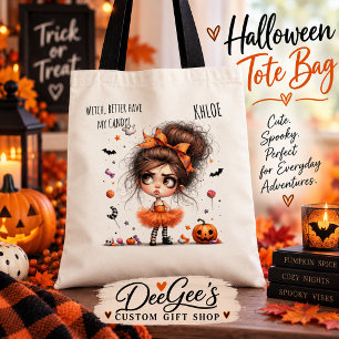Tote Bag Illustration de fille d'Halloween mignonne et effr