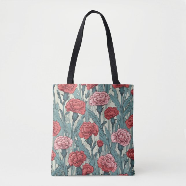 Tote Bag Illustration de fleur de caronations roses (Devant)