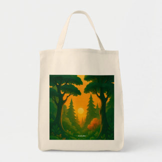 Tote Bag Illustration de forêt au coucher de soleil vibrant