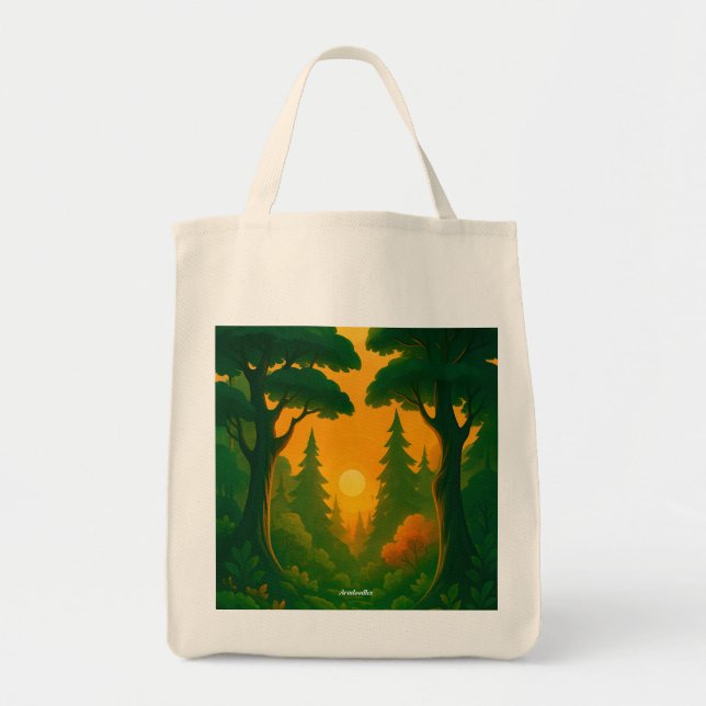Tote Bag Illustration de forêt au coucher de soleil vibrant (Devant)